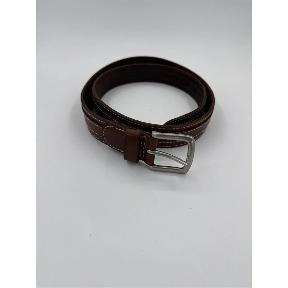 Lucky Brand Men's Genuine Leather Contrast Stitch Belt Brown Leather Sz 38 NWOT
